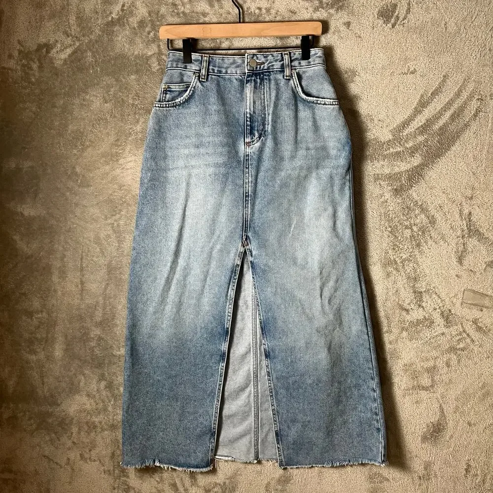 Pilcro‎ Anthropologie Madi Front Slit Denim Maxi Skirt Summer Wash Size 6
